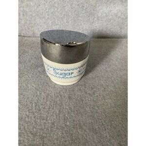 Gemco Vintage Sugar Bowl Blue White Snowflake Garlan Pattern Ceramic Metal 4"